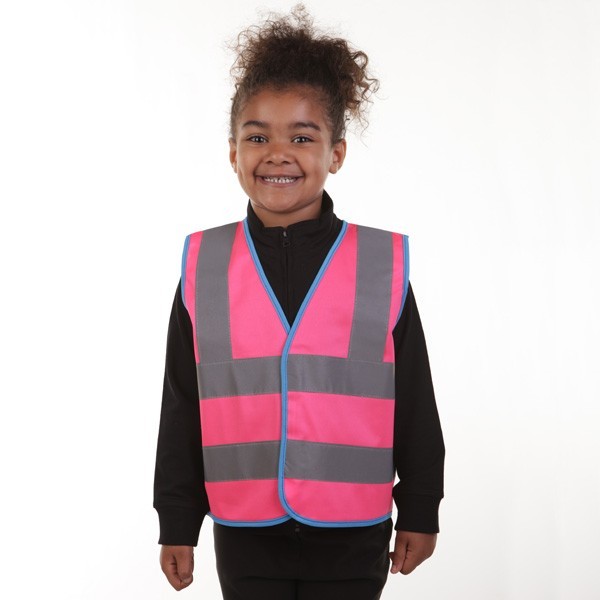 Pink Kids Hi Vis Vests with Horizontal Reflective Bands